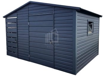 Gartenhaus - Gartenschuppen 2,5x2,5m + Überdachung 0,9m - PVC Kippfenster - Tür - Anthrazit - Satteldach ID626