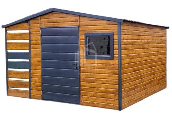 Gartenhaus - Gartenschuppen 2,5x2,5m + Überdachung 1m - Tür - PVC Kippfenster - Helles Walnussholz - Holzoptik - Satteldach ID627