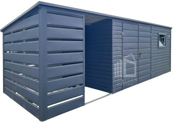 Gartenhaus - Gartenschuppen 4,5x2,5m + Überdachung 2m - Zweiflügeliges Tor - PVC Kippfenster - Anthrazit - Flachdach ID994