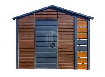 Gartenhaus - Gartenschuppen 2x2,5m + Überdachung 0,5m - Tür -Dunkles Walnussholz - Helles Walnussholz - Holzoptik - Satteldach | ID629 |