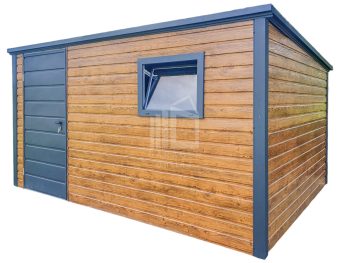 Gartenhaus - Gartenschuppen 4x3m - Tür - PVC Kippfenster - Helles Walnussholz - Holzoptik - Anthrazit - Flachdach | ID636 |