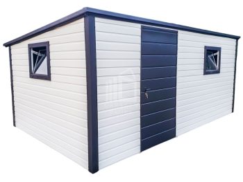 Gartenhaus - Gartenschuppen 5x3,5m - Tür - 2x PVC Kippfenster - Weiß - Schwarz - Flachdach ID639