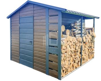 Gartenhaus - Gartenschuppen 2,5x3m + Überdachung 0,5m - Dunkles Walnussholz - Holzoptik - Anthrazit - Satteldach ID645