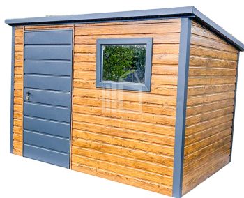 Gartenhaus - Gartenschuppen 3x2m - Tür - PVC Kippfenster - Helles Walnussholz - Holzoptik - Flachdach | ID655 |