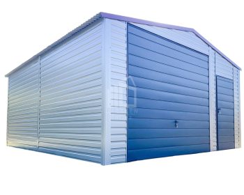 Blechgarage 5,5x6m - Schwingtor - Tür - 2x PVC Kippfenster - Silber - Anthrazit - Satteldach GP415