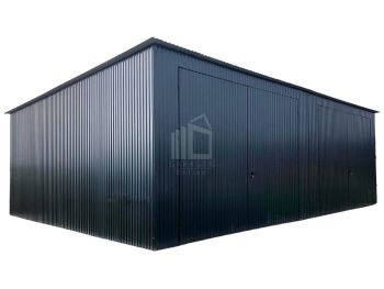 Halle - Blechgarage 8x6m - Trennwand - 2x Zweiflügeliges Tor - Anthrazit - Flachdach | GP142 |