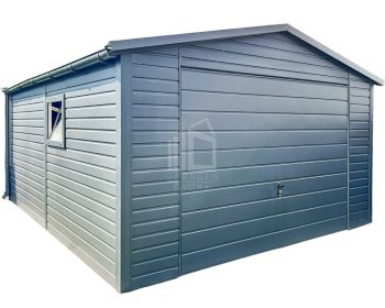 Blechgarage 4x5,5m - Schwingtor - PVC Kippfenster - Anthrazit - Dachrinnen Metalldachziegel- Satteldach ID675