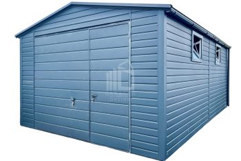 Blechgarage 4x6m - Schwingtor - Tür - 2x PVC Kippfenster - Anthrazit - Satteldach ID678