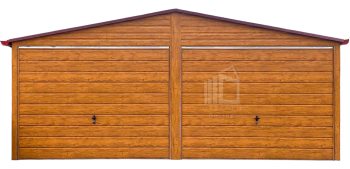 Blechgarage 6x6m - 2x Schwingtor - Tür - Holzoptik - Dachrinnen - Satteldach GP633