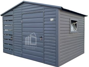 Gartenhaus - Gartenschuppen 2,2x2m + Überdachung 0,8m - 2x Tür - PVC Kippfenster - Anthrazit - Satteldach ID991