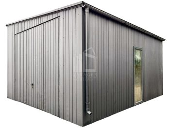Blechgarage 5x6m - Zweiflügeliges Tor - PVC Kippfenster - Anthrazit - Dach mit seitlichem Gefälle ID680