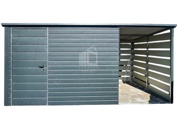 Gartenhaus - Gartenschuppen 3x2,5m + Überdachung 1,5m - Tür - Anthrazit - Flachdach ID685