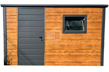 Gartenhaus - Gartenschuppen 3,5x2,5m - Tür - PVC Kippfenster - Helles Walnussholz - Holzoptik - Flachdach | ID687 |