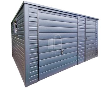 Blechgarage 4,5x4m - Schwingtor - Tür - 2x PVC Kippfenster - Anthrazit - Flachdach GP420
