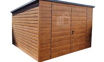 Gartenhaus - Gartenschuppen 3x3m - Zweiflügeliges Tor - Helles Walnussholz - Holzoptik - Flachdach | ID718 |