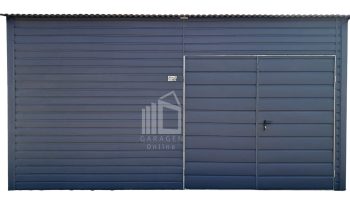 Blechgarage - Lager 4,5x4,5m - Zweiflügeliges Tor - Anthrazit - das Dach neigt sich nach vorne ID985