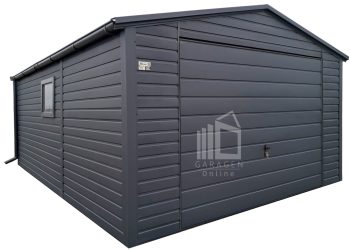 Blechgarage 4x7m Schwingtor - PVC Kippfenster - Anthrazit - Dachrinnen - Satteldach ID984