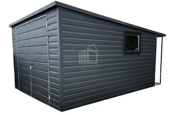 Blechgarage 3x5m Überdachung 0,5x3 Zweiflügeliges Tor PVC Kippfenster Dachrinnen ID437