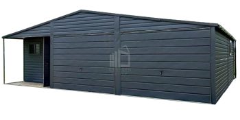 Blechgarage 9x6m Wandnische in der Garage 2x Schwingtor Dachrinnen PVC Kippfenster ID277