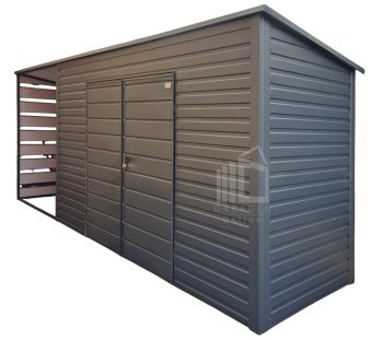 Gartenhaus - Gartenschuppen 4x1,5m + Überdachung 2m - Zweiflügeliges Tor - Anthrazit - Flachdach GP627