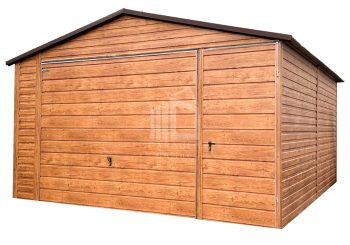 Blechgarage 4,5x5m Schwingtor Satteldach helle Walnuss Holzoptik ID446