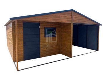 Blechgarage 6x6m Schwingtor Wandnische in der Garage Holzoptik ID274