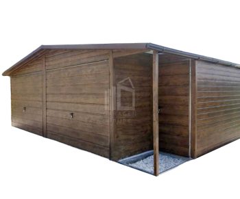 Blechgarage 7x7m Wandnische in der Garage 2x Schwingtor Dachrinnen Holzoptik ID278