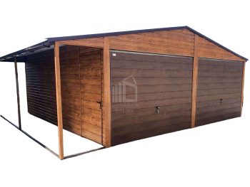 Blechgarage 6x6m Horizontal Blech Satteldach 2x Schwingtor Holzoptik Überdachung ID124