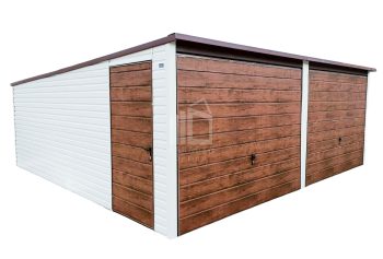 Blechgarage 6x6m Horizontal Blech 2x Schwingtor Holzoptik Zusätzlich Tür ID126