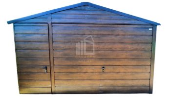 Blechgarage 4x7m Horizontal Blech Satteldach Schwingtor Holzoptik 2x PVC Kippfenster ID146