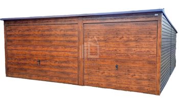 Blechgarage 6x6m Horizontal Blech 2x Schwingtor Holzoptik Pultdach ID150