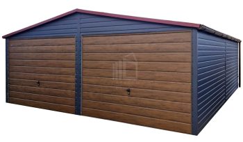 Blechgarage 6x6m - 2x Schwingtor - Tür - Anthrazit - Holzoptik - Dachrinnen - Satteldach | ID847 |