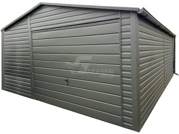 Garaż blaszany 5x6m - brama uchylna - okno - drzwi - antracyt - dach dwuspadowy - rynny  GP714